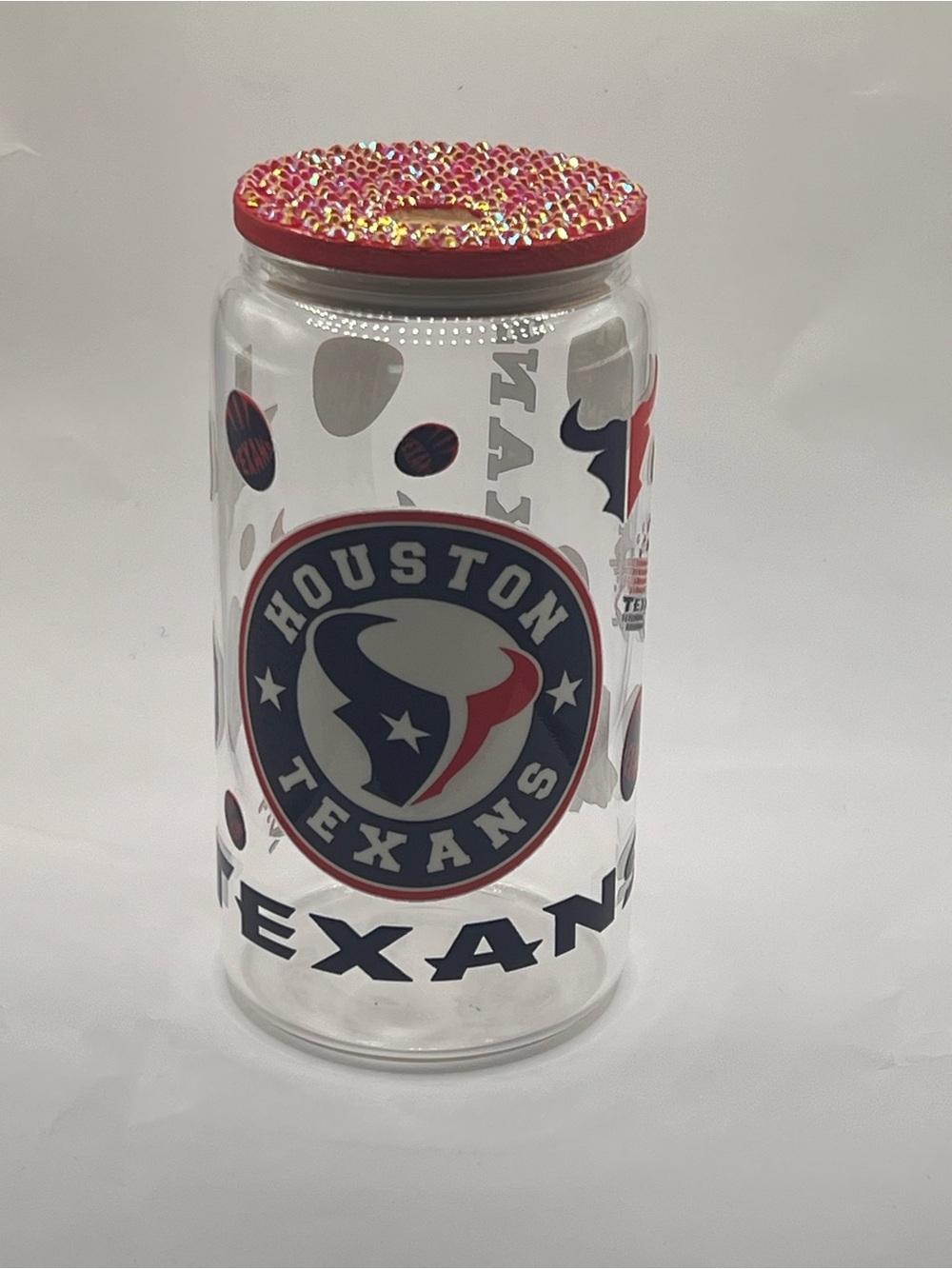 Houston Texans Clear Glass Canister with Decorative Lid - Red, Blue, White